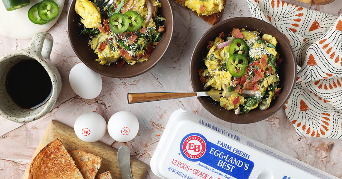 Bacon, Jalapeño, Red onion and Spinach Scramble with… | Eggland's Best