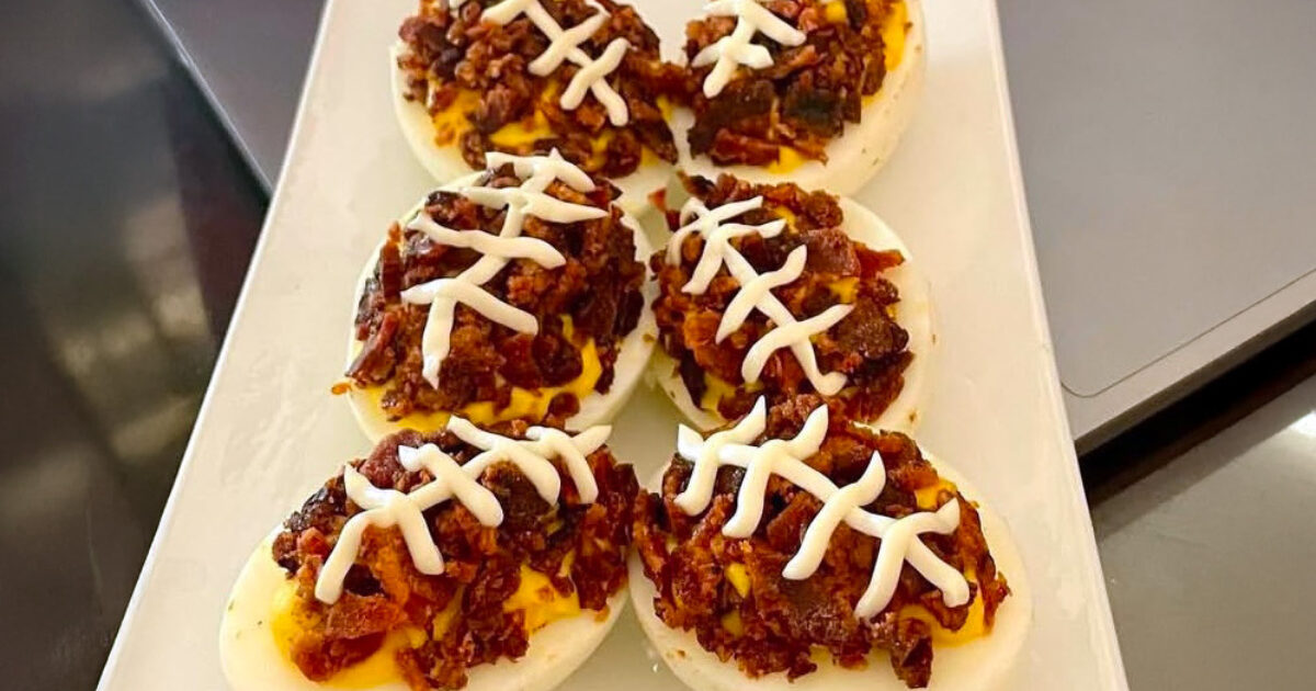 Football Shaped Bacon Deviled Eggs Recipe | Eggland's Best