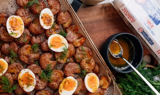 Crispy Smashed Fingerling Potatoes with Jammy Eggs