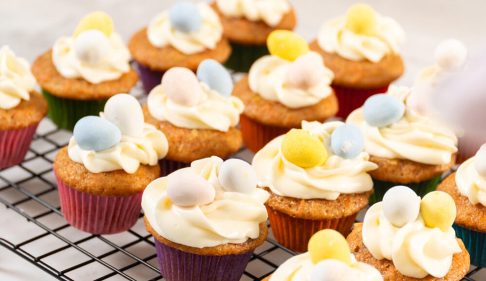 Photo of Mini Carrot Cake Cupcakes with Cream Cheese Frosting & Candy Eggs