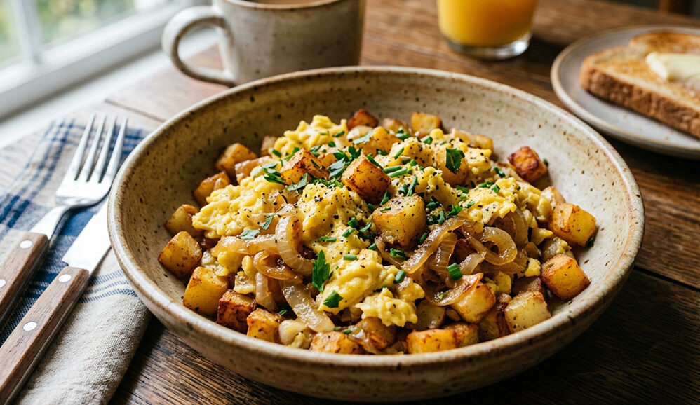 Photo of Scrambled Eggs with Potatoes and Onions