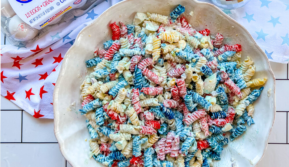 Photo of Red white and blue pasta salad