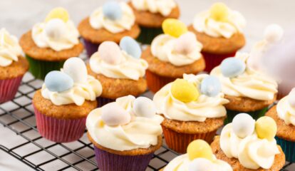 Mini Carrot Cake Cupcakes with Cream Cheese Frosting & Candy Eggs