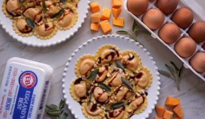 Butternut Squash Mezzaluna with Brown Butter, Sage & Hazelnuts