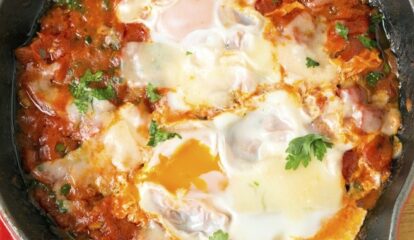 Double Yolk Egg Bake with Tomato Sauce & Manchego