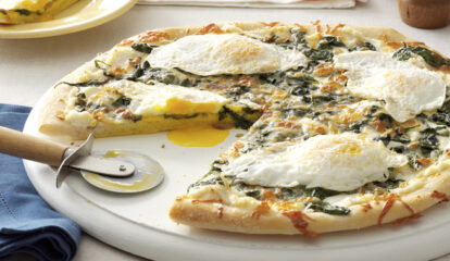Easy Pizza with Sauteed Greens, Garlic and Eggs
