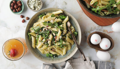 Carbonara with Blue Cheese, Broccoli & Hazelnuts