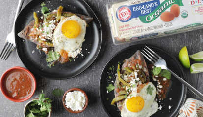 Fava Bean Tlacoyos with Nopalitos and Sunny Side Up Eggs