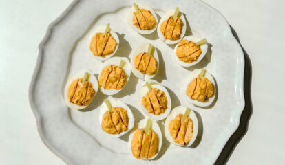 Easy "Pumpkin" Deviled Eggs