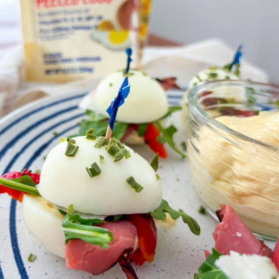 Photo of Creamy Horseradish and Roast Beef Bunless Egg Sliders